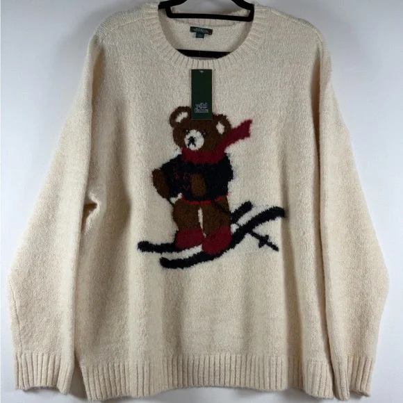 Wild Fable Womens Crewneck Pullover Sweater Teddy Bear Ski Cream Size XL NEW - Picture 4 of 9